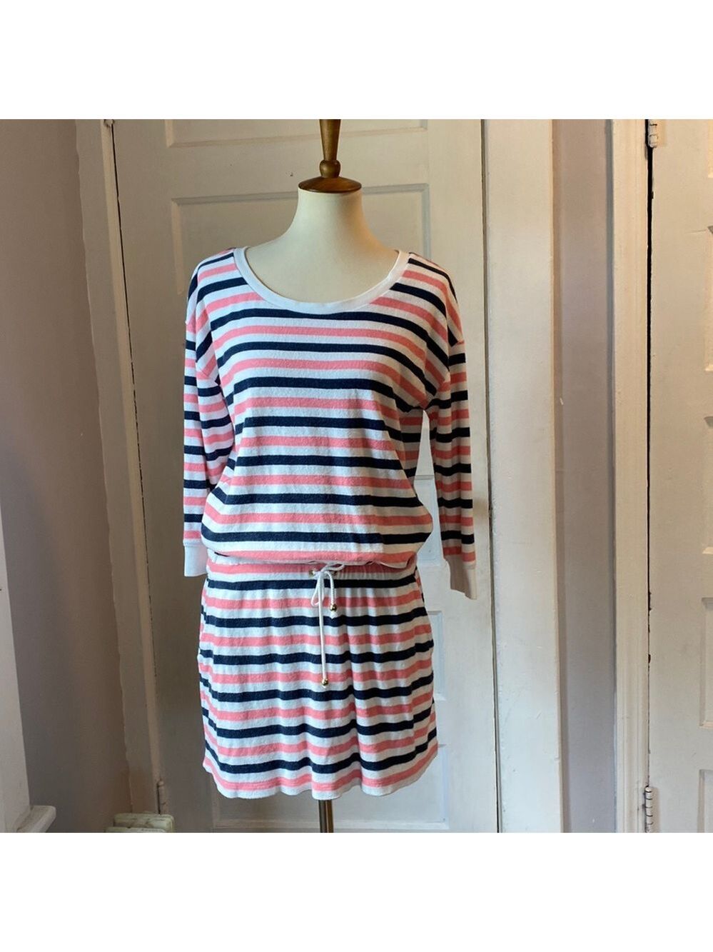 Juicy Couture Long Sleeve Striped Terrycloth Dress, Size M